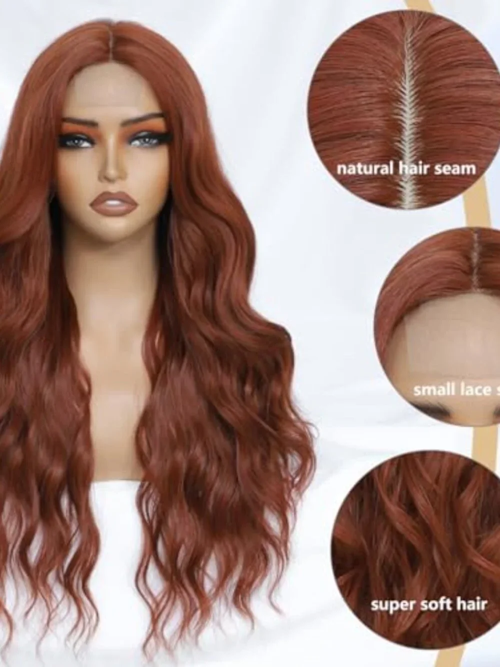 Auburn‎ Wig for Women Long Wavy Auburn Wig Middle Part 26 Inch Wig